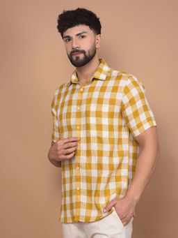 CRIMSOUNE CLUB - Men's Mustard Checked Linen Shirt