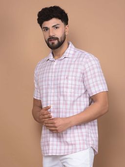 CRIMSOUNE CLUB - Men's Pink Checked 100% Cotton Shirt