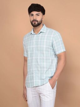 CRIMSOUNE CLUB - Men's Green Checked 100% Cotton Shirt