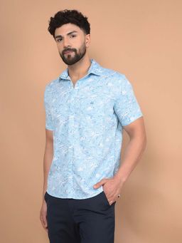 CRIMSOUNE CLUB - Men's Blue Printed Shirt