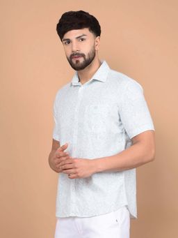 CRIMSOUNE CLUB - Men's Blue Floral Printed 100% Cotton Shirt