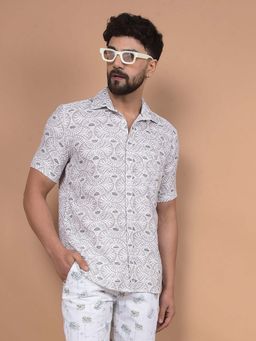CRIMSOUNE CLUB - Men's Beige Printed 100% Cotton Shirt