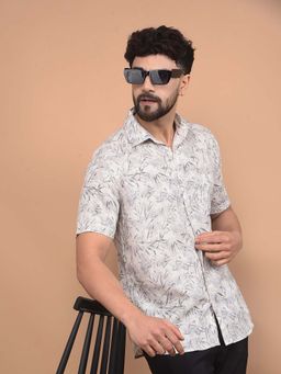 CRIMSOUNE CLUB - Men's Grey Printed Linen Shirt