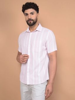 CRIMSOUNE CLUB - Men's Pink Vertical Stripes Linen Shirt