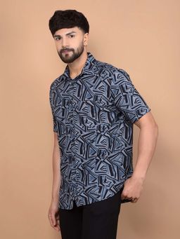 CRIMSOUNE CLUB - Men's Blue Printed Shirt