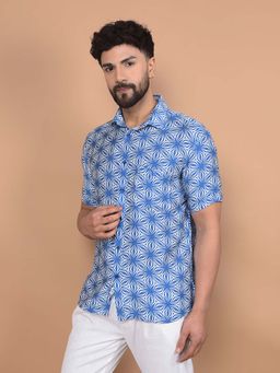 CRIMSOUNE CLUB - Men's Blue Printed Shirt