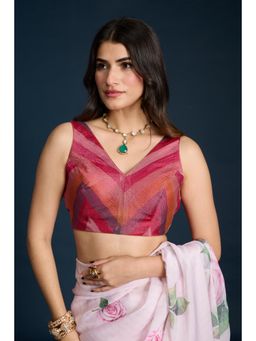 Gajra Gang - Crush Tissue Magenta Tonal Stripes Stitched Blouse Trousseau Tijori