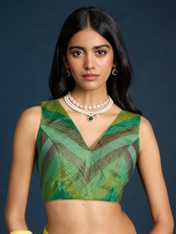 Gajra Gang - Crush Tissue Dark Green Tonal Stripes Stitched Blouse Trousseau Tijori