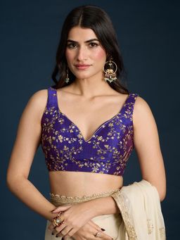 Gajra Gang - Blue Gold Jaal Embroidered Stitched Blouse Trousseau Tijori