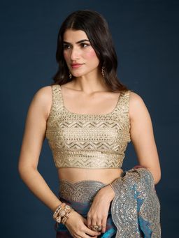 Gajra Gang - Gold All Over Embroidered Wide Neck Stitched Blouse Trousseau Tijori