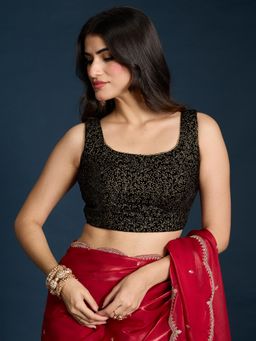 Gajra Gang - Black Velvet Gold Jaal Embroidered Stitched Blouse Trousseau Tijori