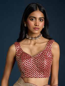 Gajra Gang - Maroon & Gold Sequin Zigzag Embroidered Stitched Blouse Trousseau Tijori