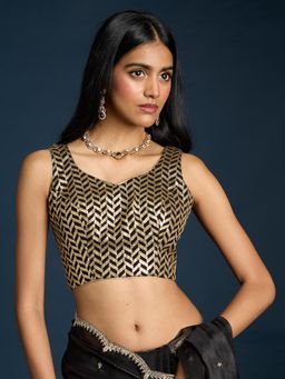 Gajra Gang - Black & Gold Sequin Zigzag Embroidered Stitched Blouse Trousseau Tijori