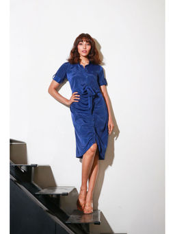 Echke - Blue French Crepe Shirt Dress with Rouging And Tie Up Feature