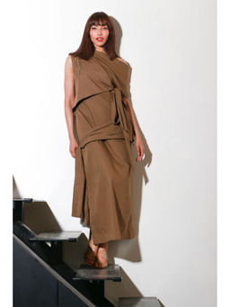 Echke - Long Tie Up Dress with One Side Eyelits And Chains