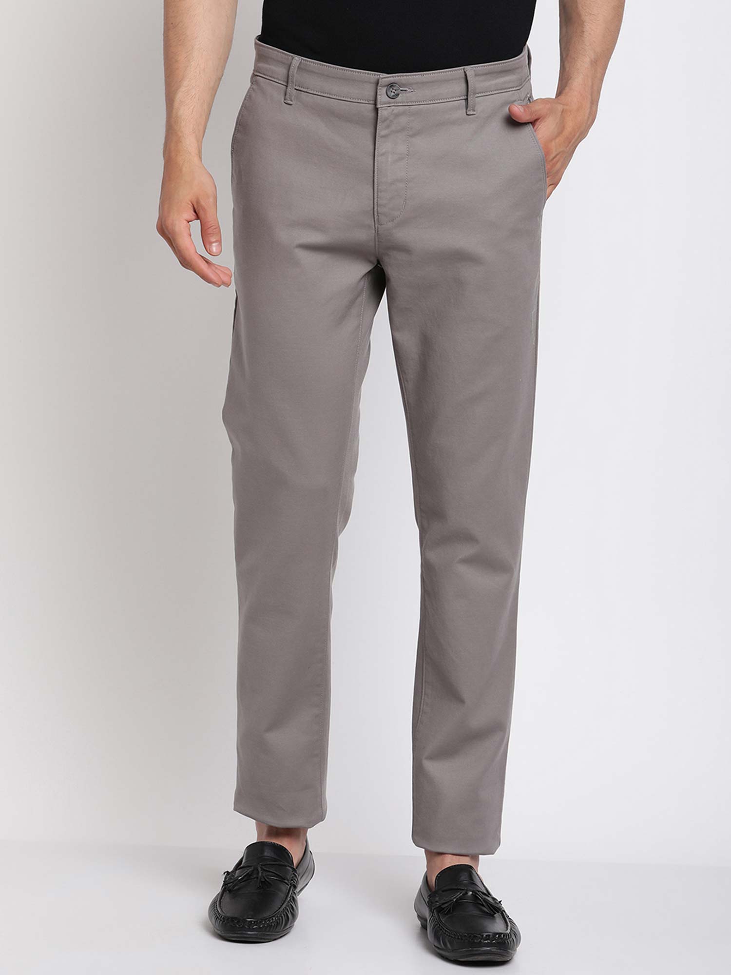 Buy Cantabil Men's Grey Casual Trousers 