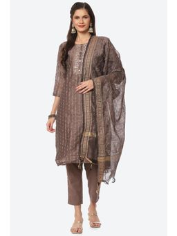 Biba - Brown Cotton Unstitched Suit (Set of 3)