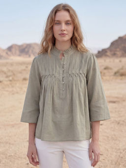 DaKauz - Green Pastel Pleated Top