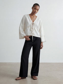 DaKauz - White Lace Tie-Up Top