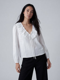 DaKauz - White Boho Ruffle Top