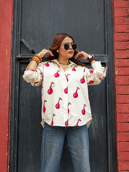 MASU - Women Off White Pure Poplin Cotton Sitar Asymmetrical Oversize Shirt