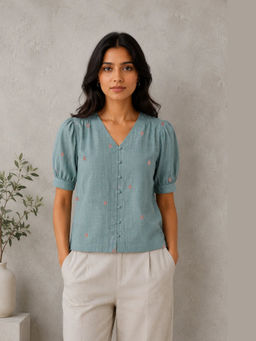 Sutra Art of Clothing - Zen Blue Jamdani Top
