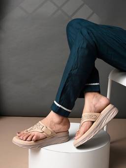 XE Looks - Women's Dark Cream Orthopaedic Doctor Slippers - Dark Embellished Sandals