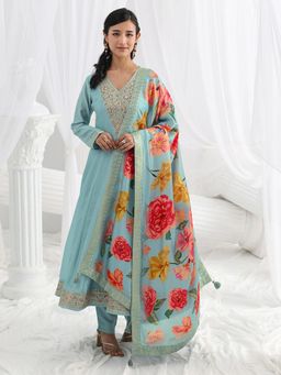 Libas - Blue Embroidered Sequined Anarkali Kurta And Pant With Dupatta