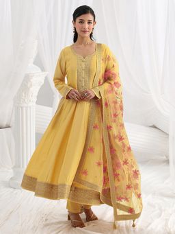 Libas - Yellow Embroidered Embellished/Sequined Straight Kurta And Pant With Dupatta