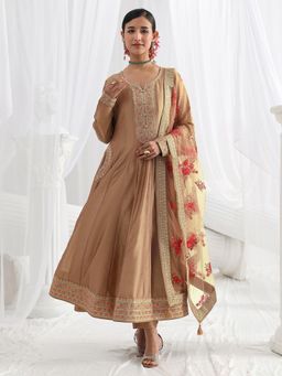 Libas - Brown Embroidered Embellished/Sequined Straight Kurta And Pant With Dupatta