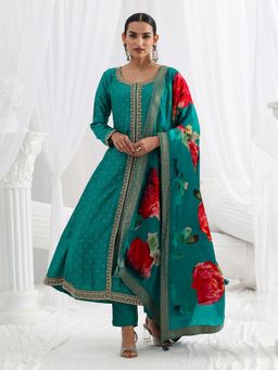 Libas - Green Embroidered Embellished/Sequined Straight Kurta And Pant With Dupatta