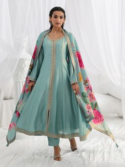 Libas - Blue Embroidered Embellished/Sequined Straight Kurta And Pant With Dupatta