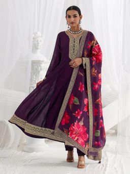 Libas - Purple Embroidered Sequined Anarkali Kurta And Pant With Dupatta