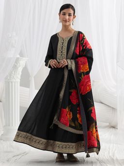 Libas - Black Embroidered Embellished/Sequined Straight Kurta And Pant With Dupatta