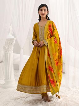 Libas - Mustard Embroidered Embellished/Sequined Straight Kurta And Pant With Dupatta