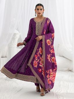 Libas - Purple Embroidered Embellished/Sequined Straight Kurta And Pant With Dupatta