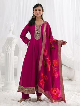Libas - Burgundy Embroidered Embellished/Sequined Straight Kurta And Pant With Dupatta