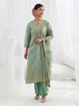 Libas - Green Embroidered Embellished/Sequined Straight Kurta And Pant With Dupatta