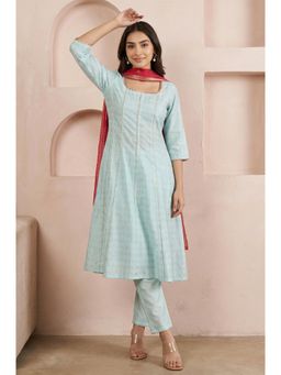 Aurelia - Blue Embroidered Embroidered Straight Kurta And Pant With Dupatta