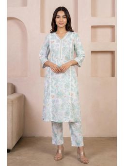 Aurelia - White Floral Printed Straight Kurta With Pant