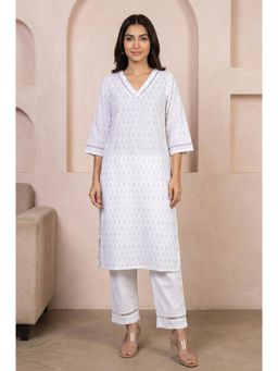 Aurelia - White Printed Printed Straight Kurta With Pant