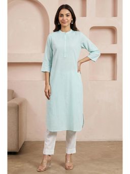 Aurelia - Blue Solid/Plain Plain Straight Kurta With Pant