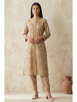 Folksong - Olive Embroidered Thread Work Straight Kurta With Pant