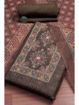 Biba - Brown Embroidered Embellished/Sequined Unstitched Top And Bottom With Dupatta