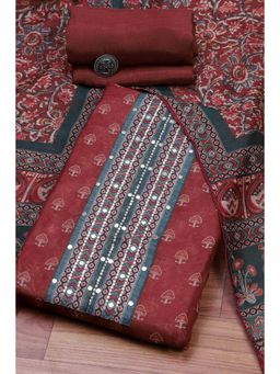 Biba - Pink Embroidered Mirror Work Unstitched Top And Bottom With Dupatta