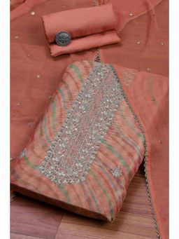 Biba - Pink Embroidered Embellished/Sequined Unstitched Top And Bottom With Dupatta