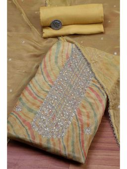 Biba - Green Embroidered Embellished/Sequined Unstitched Top And Bottom With Dupatta