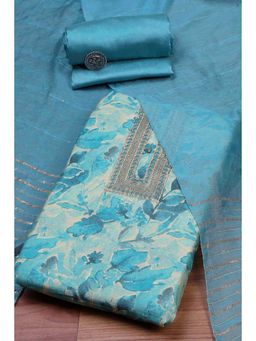 Biba - Blue Embroidered Thread Work Unstitched Top And Bottom With Dupatta
