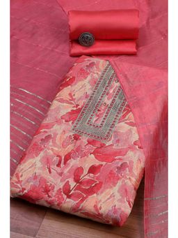 Biba - Pink Embroidered Thread Work Unstitched Top And Bottom With Dupatta