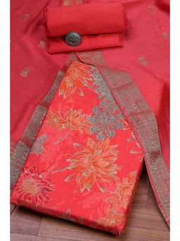 Biba - Pink Embroidered Thread Work Unstitched Top And Bottom With Dupatta